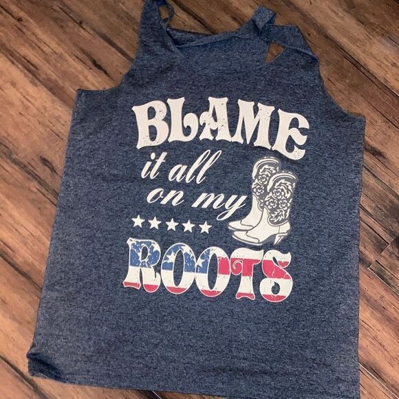 Blame It All On My Roots Western 👢 Tank Top Size Large - Picture 2 of 3